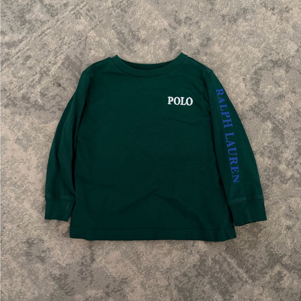 Ralph Lauren Kids Long-Sleeve Crewneck Tee - Dark Green with Blue Script